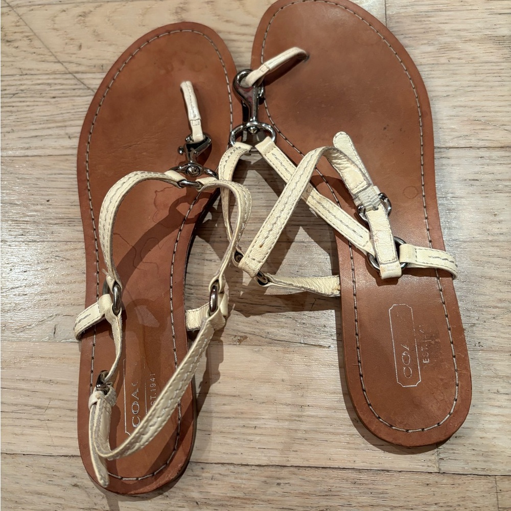 Coach Cream and Brown Leather Sandals